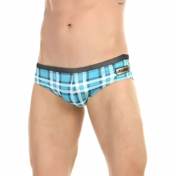aussieBum Other - AussieBum Swim Brief Men's XS Blue Plaid Pool Party Gay Low Rise Contour Pouch